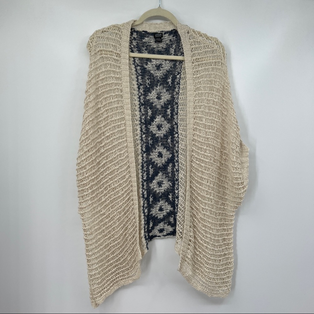 Roffe Accessories Open Knit Drop Shoulder Relaxed Printed Cardigan Sweater